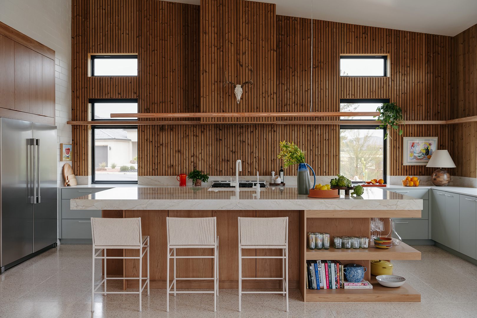 wood paneled kitchen