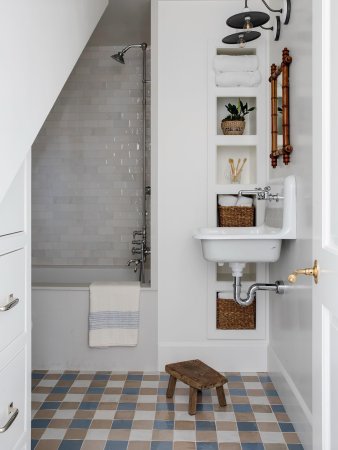 bathroom with sloped ceilings