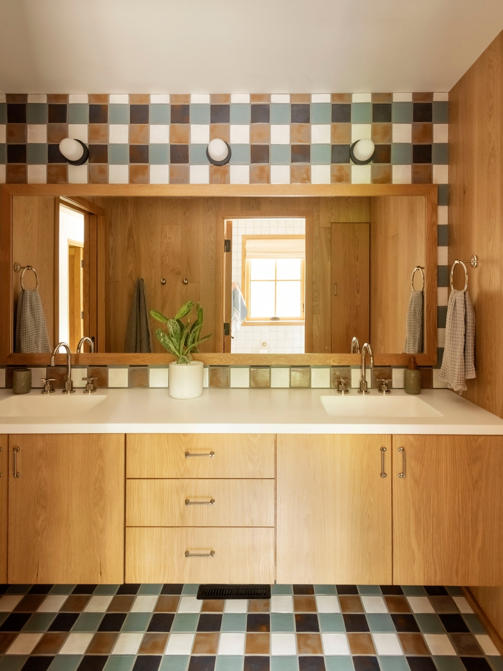 gingham bathroom floor and walls