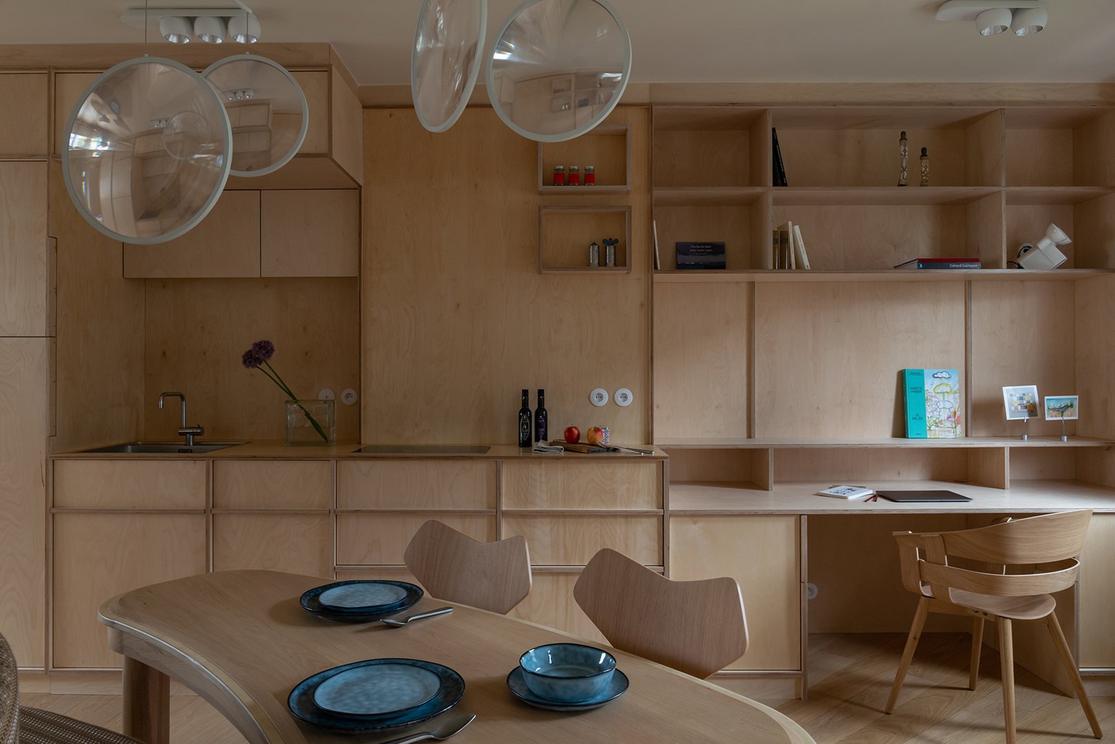 wood wall of cabinets