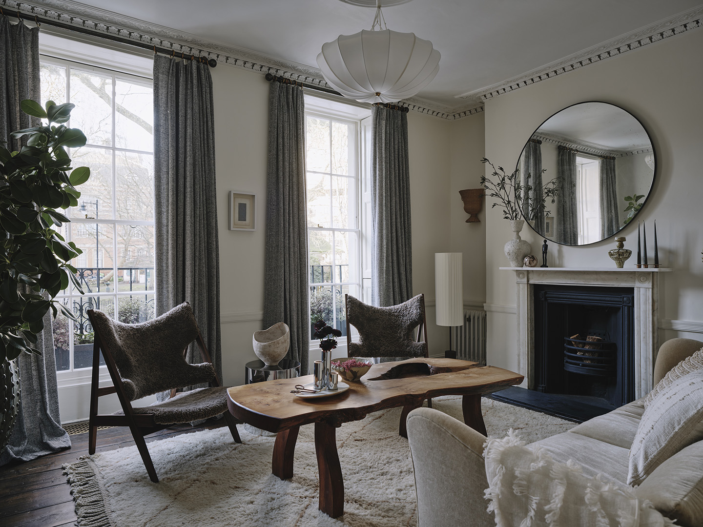 living room with white rug