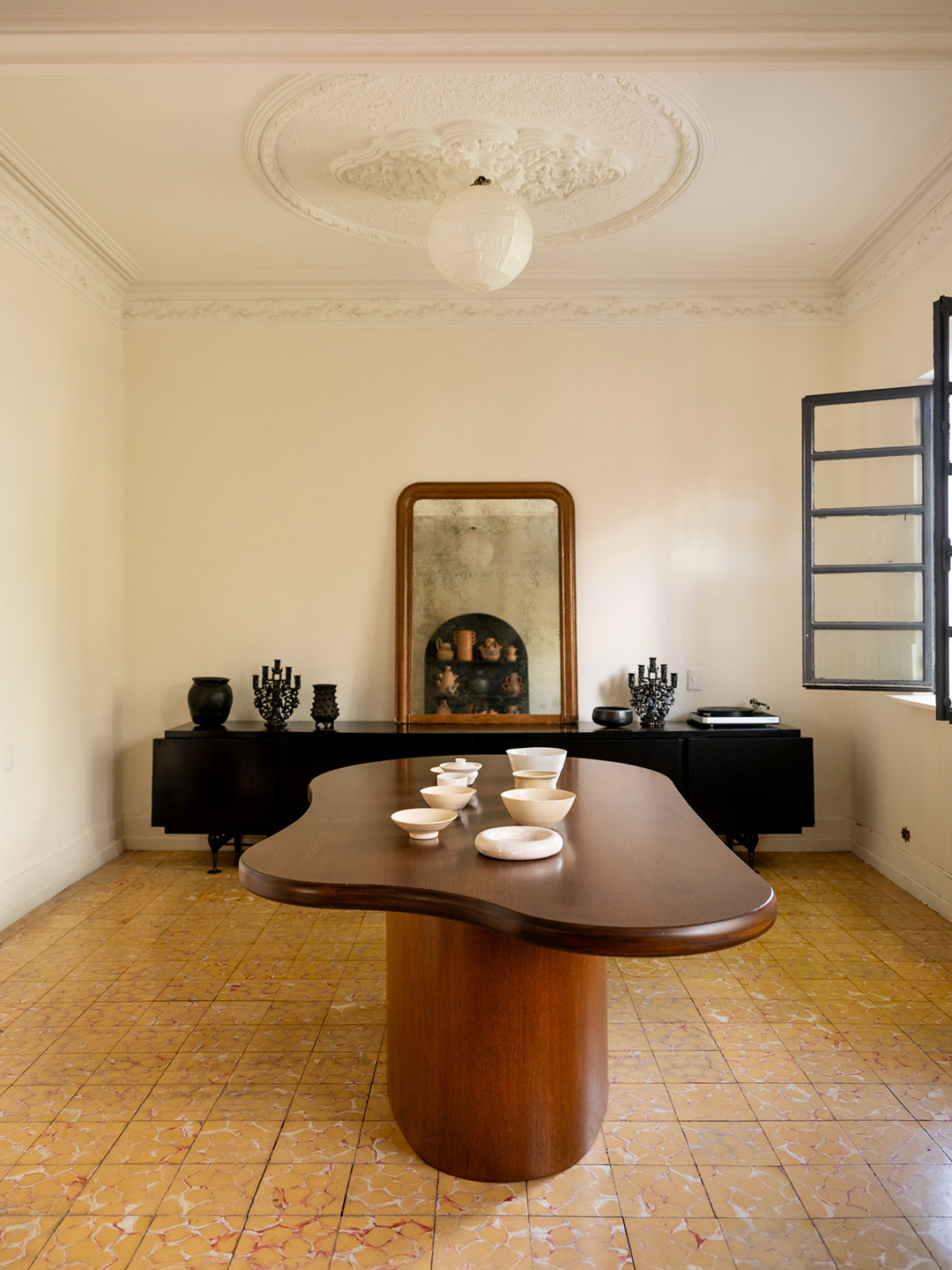 curvy table in dining area