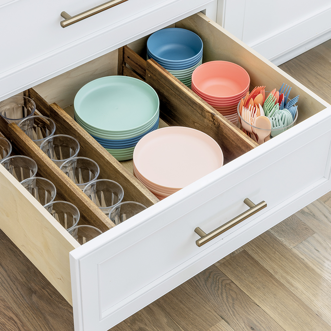 kids tableware in a drawer