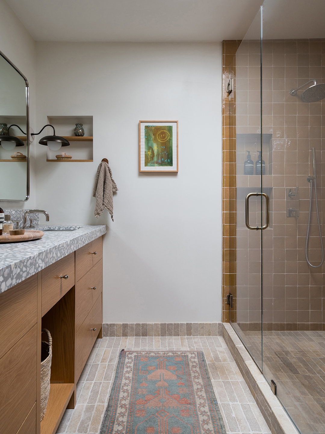 bathroom with oak vanity